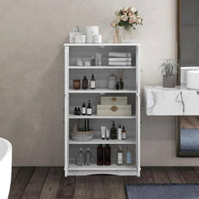 Load image into Gallery viewer, White Bathroom Towel Linen Cabinet with Glass Doors and Storage Shelves