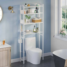 Load image into Gallery viewer, White Over the Toilet Storage Freestanding Modern Metal Wood Shelving Unit