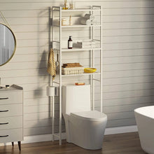 Load image into Gallery viewer, White Over the Toilet Storage Freestanding Modern Metal Wood Shelving Unit