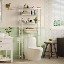 Load image into Gallery viewer, White Over the Toilet Storage Freestanding Modern Metal Wood Shelving Unit