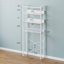 Load image into Gallery viewer, White Over the Toilet Storage Freestanding Modern Metal Wood Shelving Unit