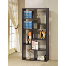 Load image into Gallery viewer, Modern 70-in High Display Cabinet Bookcase in Dark Brown Cappuccino Wood Finish