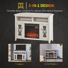Load image into Gallery viewer, Rustic White Electric Fireplace Mantel TV Stand w/ Adjustable Shelves 2 Storage Cabinets