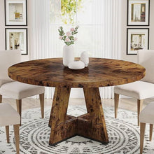 Load image into Gallery viewer, Modern Kitchen 4-Person Circular Dining Table in Rustic Brown Wood Finish