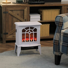 Load image into Gallery viewer, White Electric Fireplace Heater with Realistic Log Flame LED