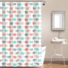 Load image into Gallery viewer, 72-inch White Pink Aqua Blue Nautical Whales Polyester Shower Curtain