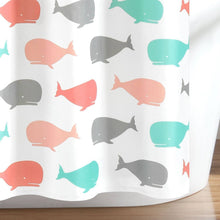 Load image into Gallery viewer, 72-inch White Pink Aqua Blue Nautical Whales Polyester Shower Curtain