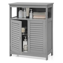 Load image into Gallery viewer, Grey Farmhouse Bathroom Linen Cabinet with Louvered Doors and Open Shelf