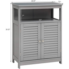 Load image into Gallery viewer, Grey Farmhouse Bathroom Linen Cabinet with Louvered Doors and Open Shelf