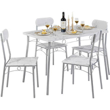 Load image into Gallery viewer, Modern 5-Piece Dining Set with White Faux Marble Top Table and 4 Chairs
