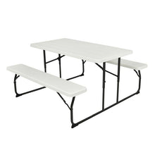 Load image into Gallery viewer, Folding White HDPE Picnic Table with 2 Benches Outdoor Patio Furniture Set