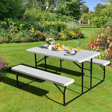 Load image into Gallery viewer, Folding White HDPE Picnic Table with 2 Benches Outdoor Patio Furniture Set