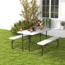 Load image into Gallery viewer, Folding White HDPE Picnic Table with 2 Benches Outdoor Patio Furniture Set