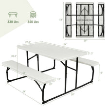 Load image into Gallery viewer, Folding White HDPE Picnic Table with 2 Benches Outdoor Patio Furniture Set