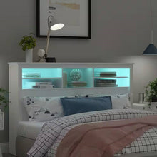 Load image into Gallery viewer, Full / Queen Modern Bookcase Headboard with LED Lights in White Wood Finish