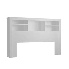 Load image into Gallery viewer, Full / Queen Modern Bookcase Headboard with LED Lights in White Wood Finish