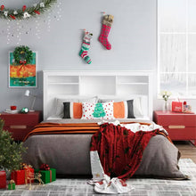 Load image into Gallery viewer, Full / Queen Modern Bookcase Headboard with LED Lights in White Wood Finish