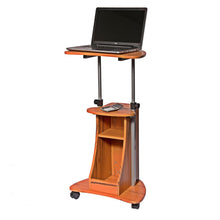 Load image into Gallery viewer, Mobile Sit Down Stand Up Desk Adjustable Height Laptop Cart in Wood-grain Finish