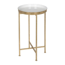 Load image into Gallery viewer, Gold Metal Round Nightstand End Table with Removable White Tray Top