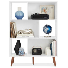 Load image into Gallery viewer, Mid Century Modern Style Bookcase Storage Shelving Unit in White Wood Finish