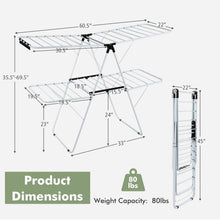 Load image into Gallery viewer, White 2 Level Foldable Clothes Drying Rack Adjustable Height