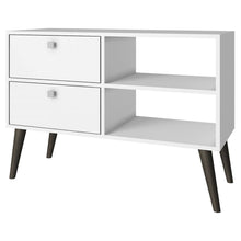 Load image into Gallery viewer, White Grey Wood Modern Classic Mid-Century Style TV Stand Entertainment Center