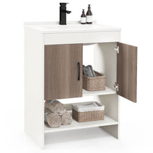 Load image into Gallery viewer, Modern White and Grey Wood Finish Bathroom Vanity with Sink and Faucet