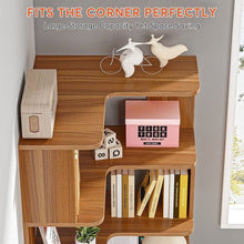 Load image into Gallery viewer, Multifunctional 6 Shelf Corner L-Shaped Bookcase in Brown Wood Finish
