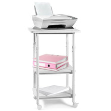 Load image into Gallery viewer, White Multifunction Adjustable Height 3-tier Printer Stand on Wheels