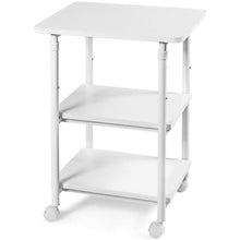 Load image into Gallery viewer, White Multifunction Adjustable Height 3-tier Printer Stand on Wheels