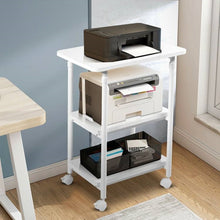 Load image into Gallery viewer, White Multifunction Adjustable Height 3-tier Printer Stand on Wheels