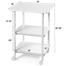 Load image into Gallery viewer, White Multifunction Adjustable Height 3-tier Printer Stand on Wheels