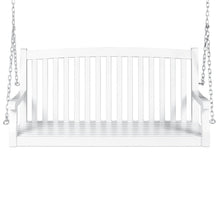 Load image into Gallery viewer, White Acacia Wooden Curved Back Hanging Porch Swing Bench with Mounting Chains