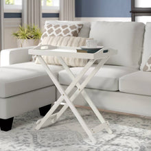 Load image into Gallery viewer, Folding TV Tray Bedside Table in White Wood Finish
