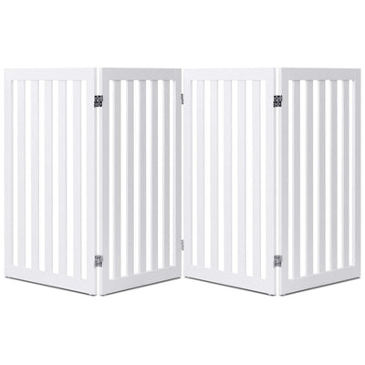 Folding 4-Panel Dog Gate Pet Fence in White Wood Finish