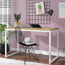 Load image into Gallery viewer, Modern Home Office Desk with White Metal Frame and Wood Table Top