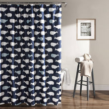 Load image into Gallery viewer, 72-inch Navy White Nautical Whales Polyester Shower Curtain