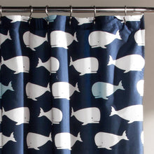 Load image into Gallery viewer, 72-inch Navy White Nautical Whales Polyester Shower Curtain