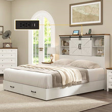 Load image into Gallery viewer, Full White Farmhouse Platform Bed with Bookcase Headboard and Storage Drawers