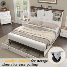 Load image into Gallery viewer, Full White Farmhouse Platform Bed with Bookcase Headboard and Storage Drawers