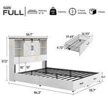 Load image into Gallery viewer, Full White Farmhouse Platform Bed with Bookcase Headboard and Storage Drawers
