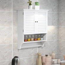Load image into Gallery viewer, White Wall-Mounted Bathroom Storage Medicine Cabinet with Louver Doors