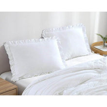 Load image into Gallery viewer, King Size White Ruffled Edge Microfiber Comforter Set
