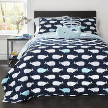 Load image into Gallery viewer, Full/Queen 5 Piece Bed In A Bag Navy Teal Microfiber Waves Whales Quilt Set