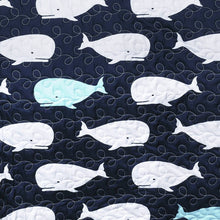Load image into Gallery viewer, Full/Queen 5 Piece Bed In A Bag Navy Teal Microfiber Waves Whales Quilt Set