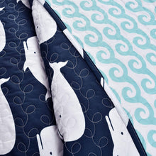 Load image into Gallery viewer, Full/Queen 5 Piece Bed In A Bag Navy Teal Microfiber Waves Whales Quilt Set