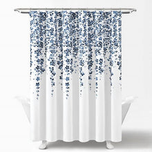 Load image into Gallery viewer, 72-inch White Navy and Light Blue Floral Vines and Flowers Shower Curtain