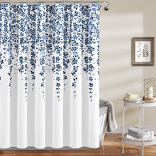 Load image into Gallery viewer, 72-inch White Navy and Light Blue Floral Vines and Flowers Shower Curtain