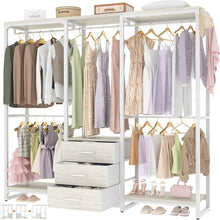 Load image into Gallery viewer, Heavy Duty White Metal Freestanding Garment Rack Closet Wardrobe with 3 Drawers