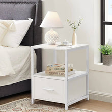Load image into Gallery viewer, Set of 2 - Modern White Metal Wood Side End Table Nightstand with Storage Drawer